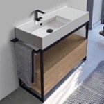 Scarabeo 5119-SOL1-89 Console Sink Vanity With Ceramic Sink and Natural Brown Oak Drawer, 43 Inch